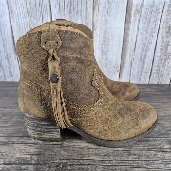 Born Alondra Fringe Block Heel Cowboy Western Tassle Boots Women's 8 Brown Suede - Picture 3 of 9